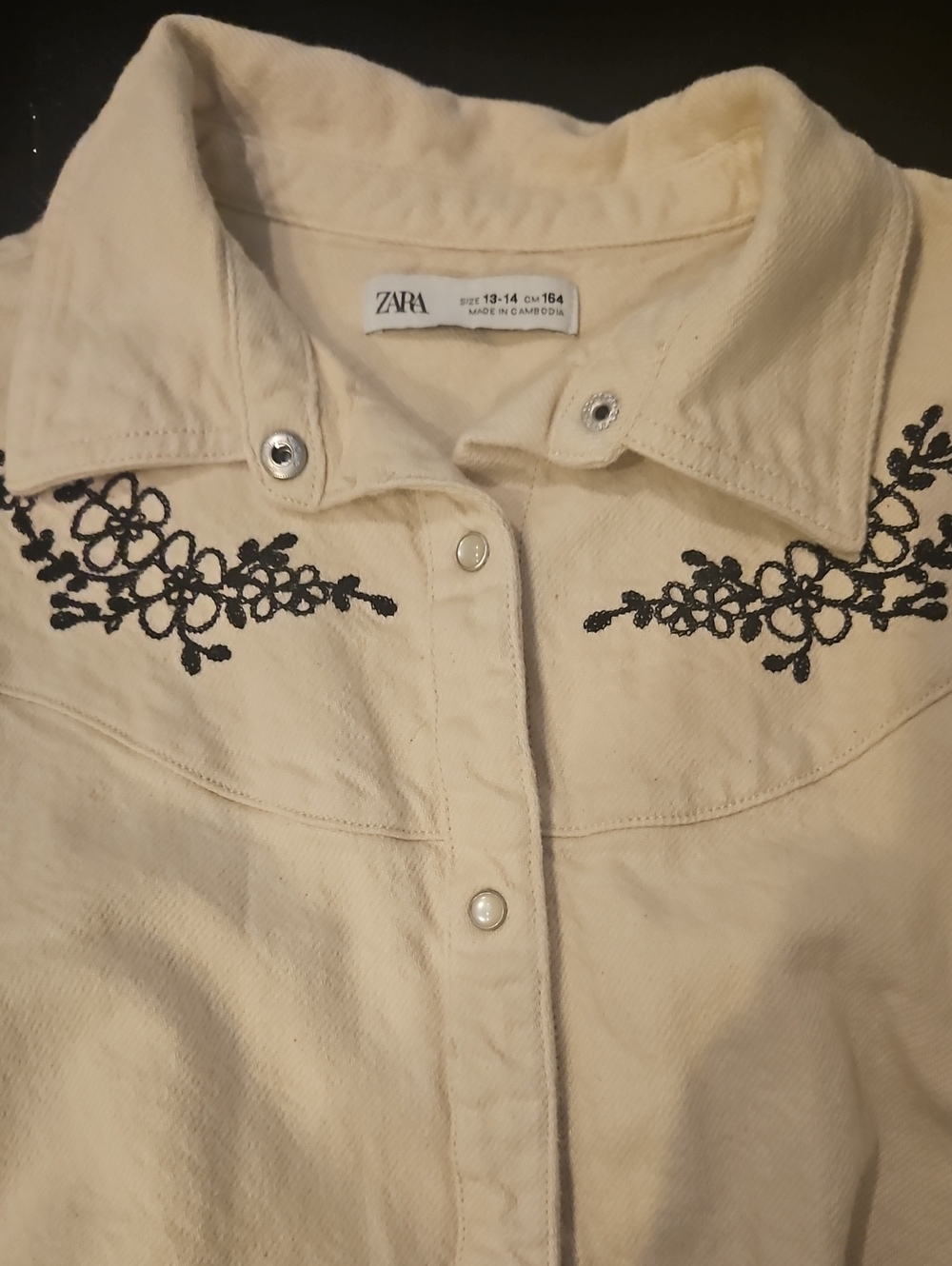 Zara Cream Jacket/shirt with Black Floral Embroidery